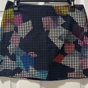 Trina Turk Navy Grid Mini Skirt with Multicolor Abstract Accents